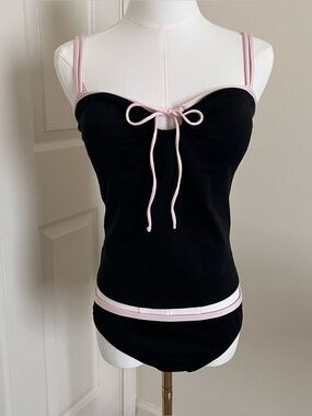 Vintage Y2K Merona Black & Pink Tankini Womens Size S Whimsigoth Summer